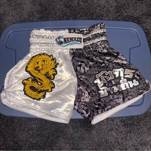 Namazu boxing Muay Thai Shorts - White and Black medium or small